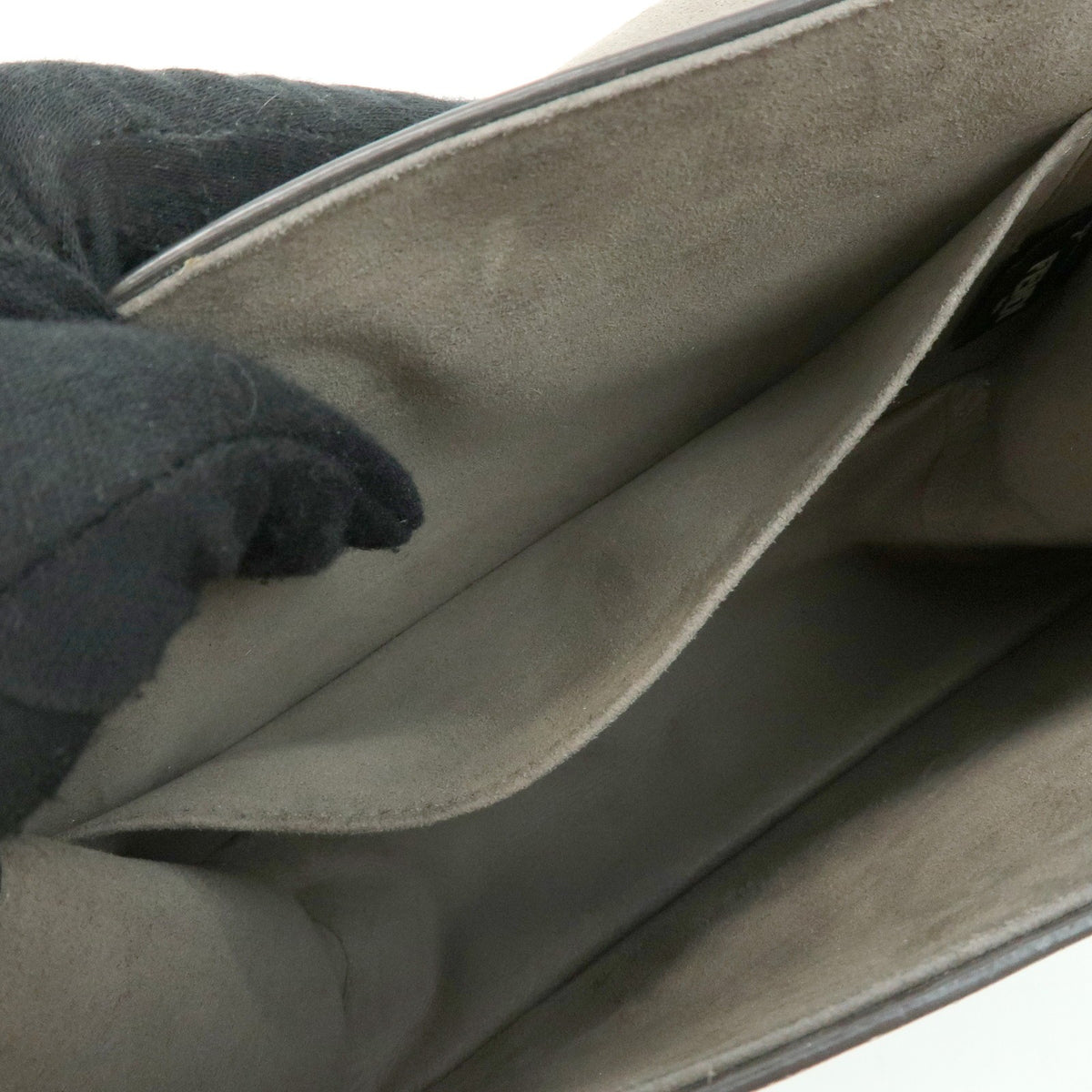 Fendi Kan I F Leather, Gray, Leather, Shoulder Bag