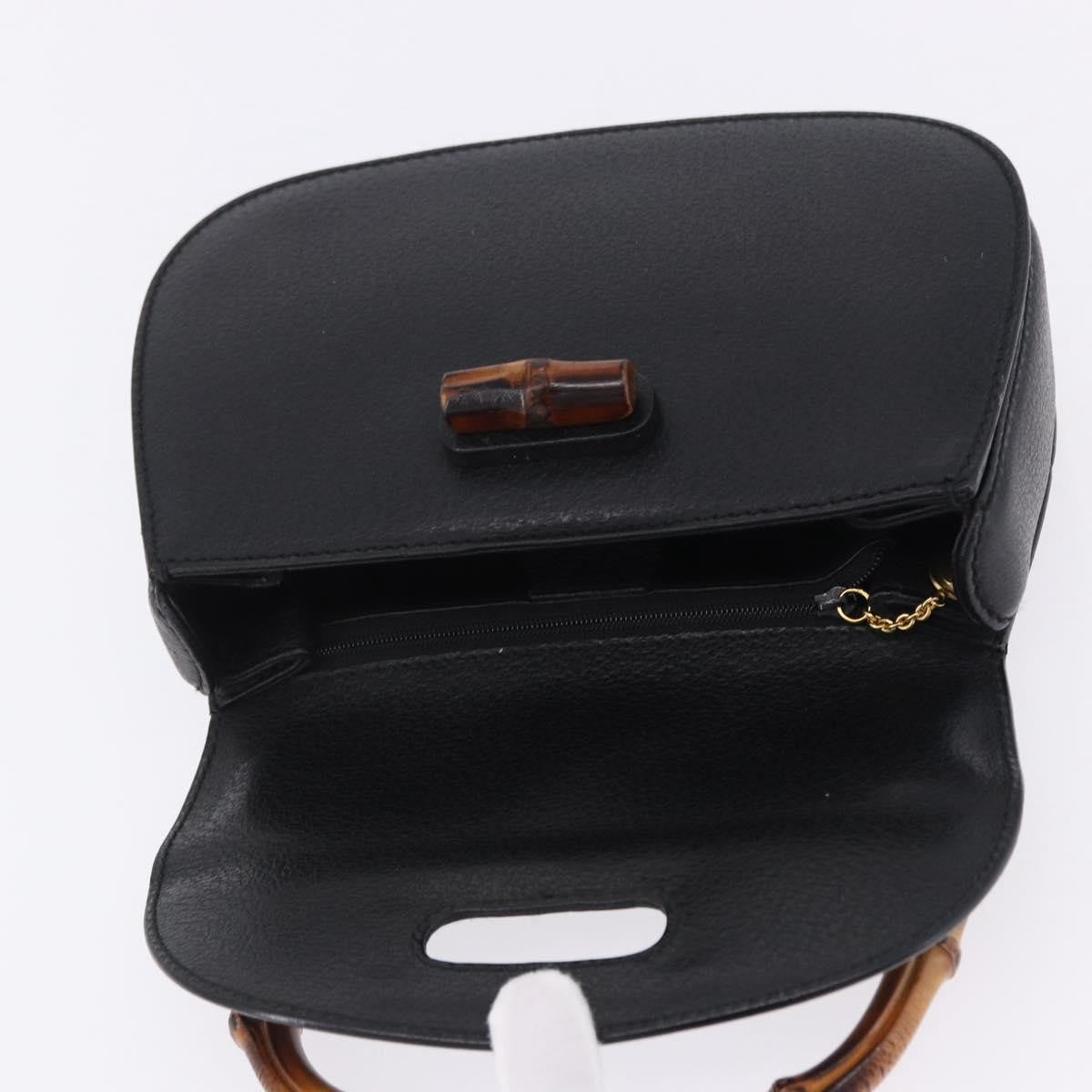 Gucci Vintage Convertible Bamboo Top Handle Leather, Black, Leather, Handbag