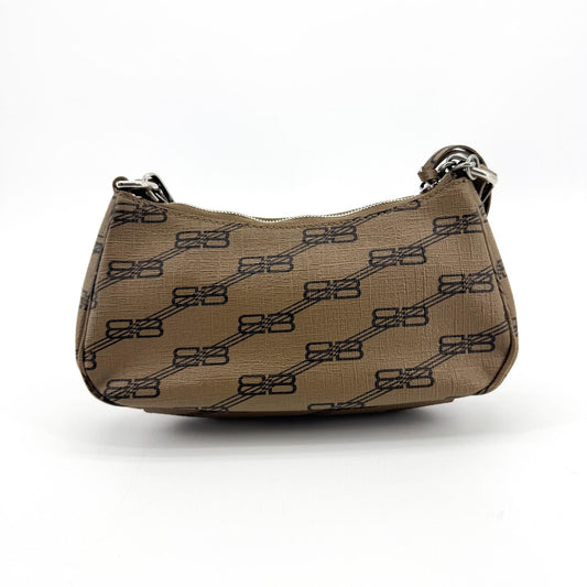 Balenciaga Le Cagole Giant Studs BB Monogram Coated Canvas, Brown, Calfskin, Shoulder Bag