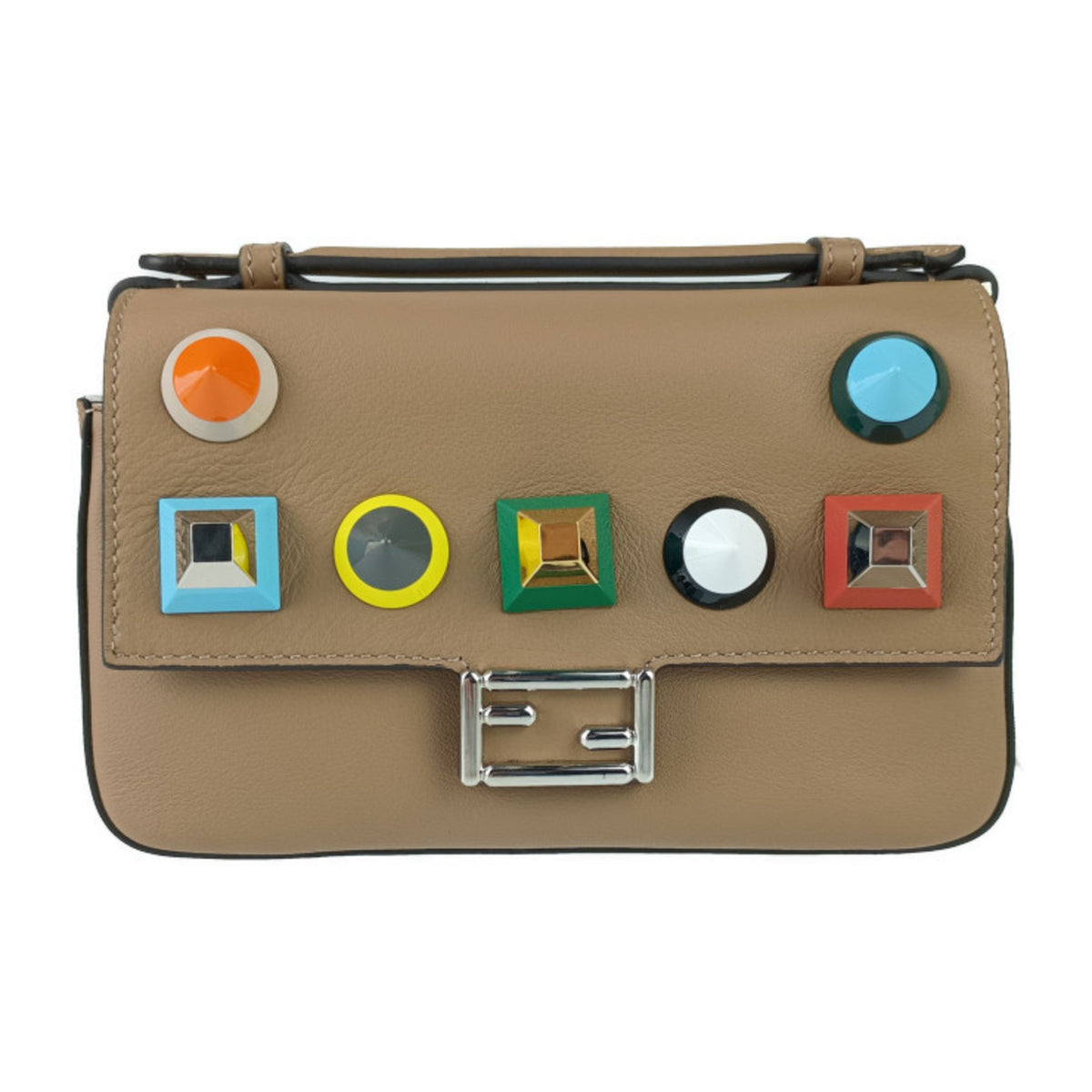Fendi Chain Baguette Charm Leather, Beige, Leather, Handbag