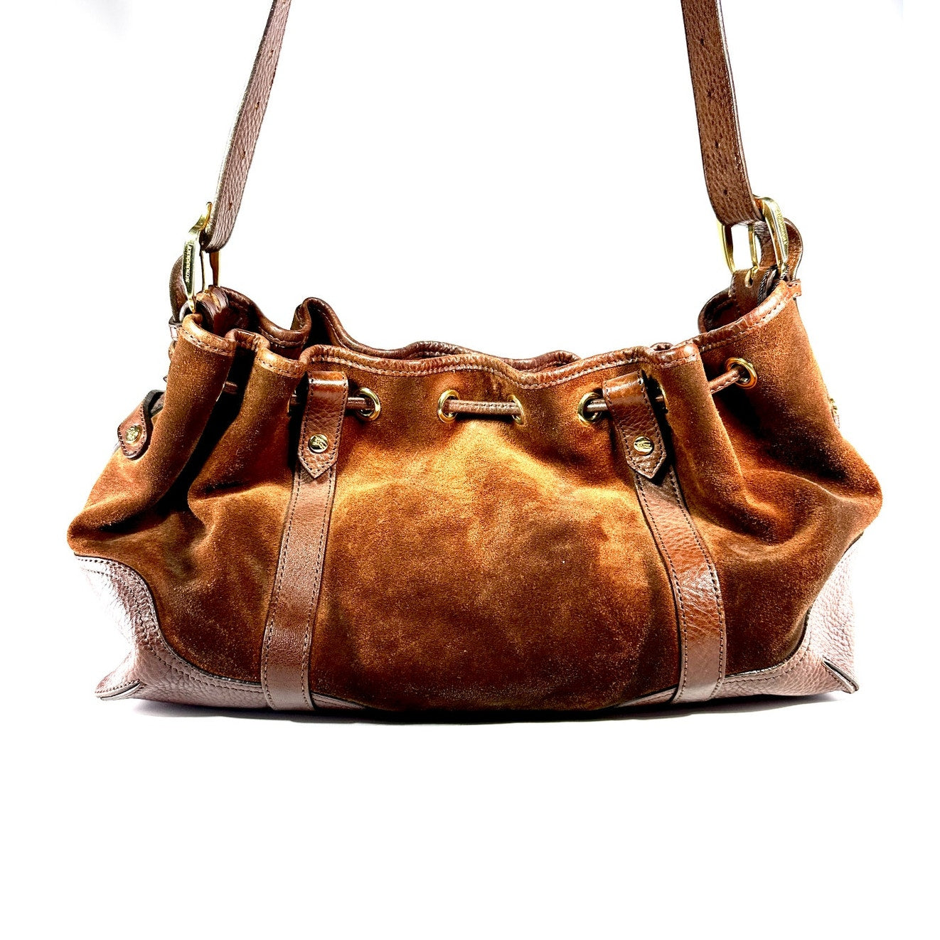 BURBERRY Suede Leather Drawstring Hobo