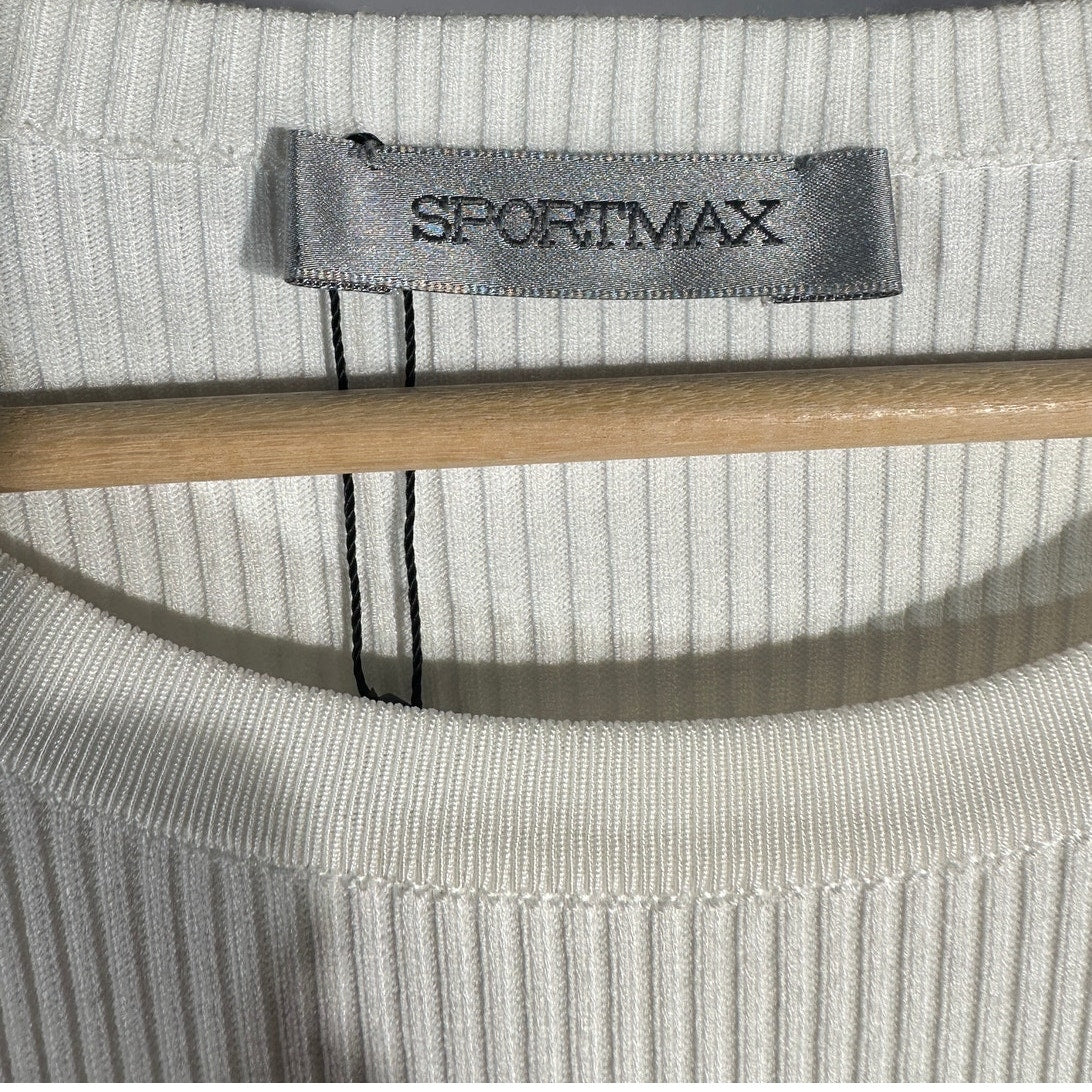 SPORTMAX Ribbed Knit Peplum Sweater Solid Long Sleeve Fitted White Women's M