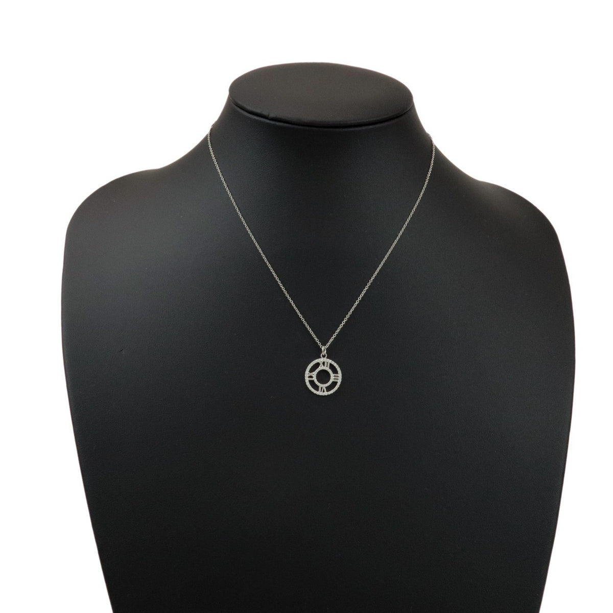 Tiffany & Co. Atlas Circle Pendant 18K White Gold with Diamonds, Silver, White Gold, Necklace