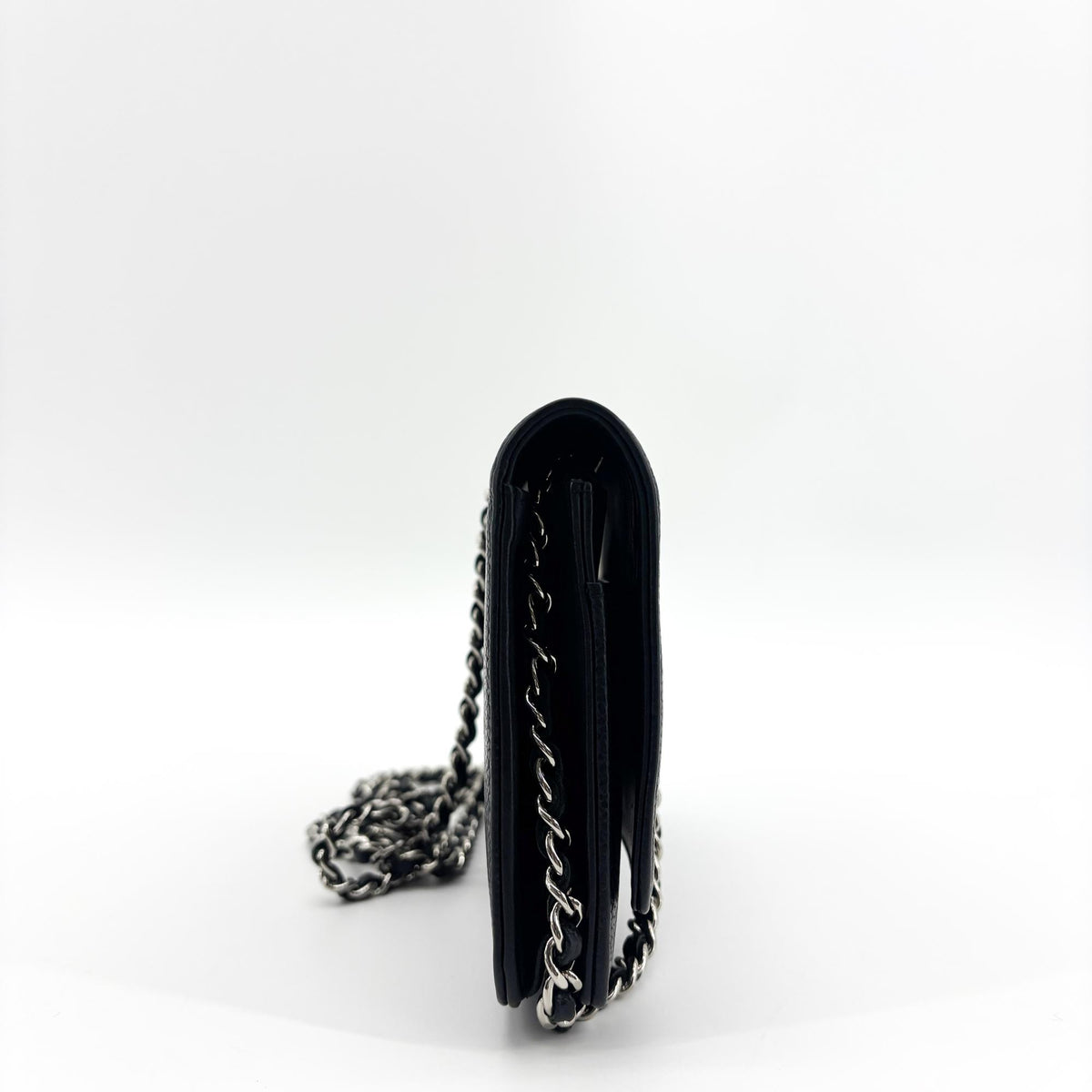 Chanel Timeless Wallet on Chain Textured Leather, Black, Calfskin, Crossbody Bag