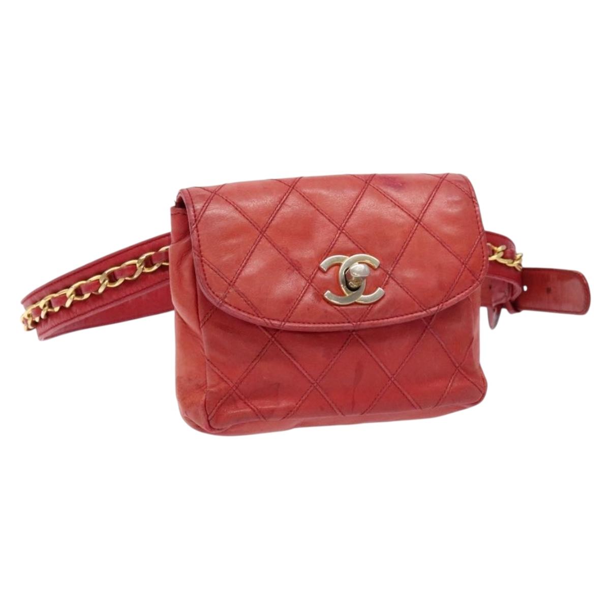 Chanel Bag belt, Red, Leather, clutch