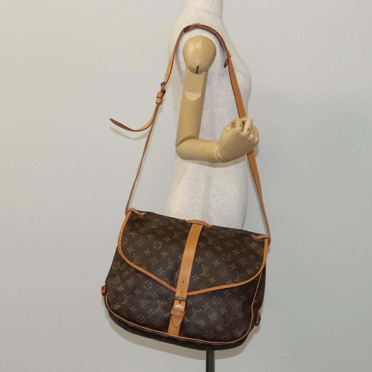 Louis Vuitton Saumur 35, Brown, Canvas, shoulder