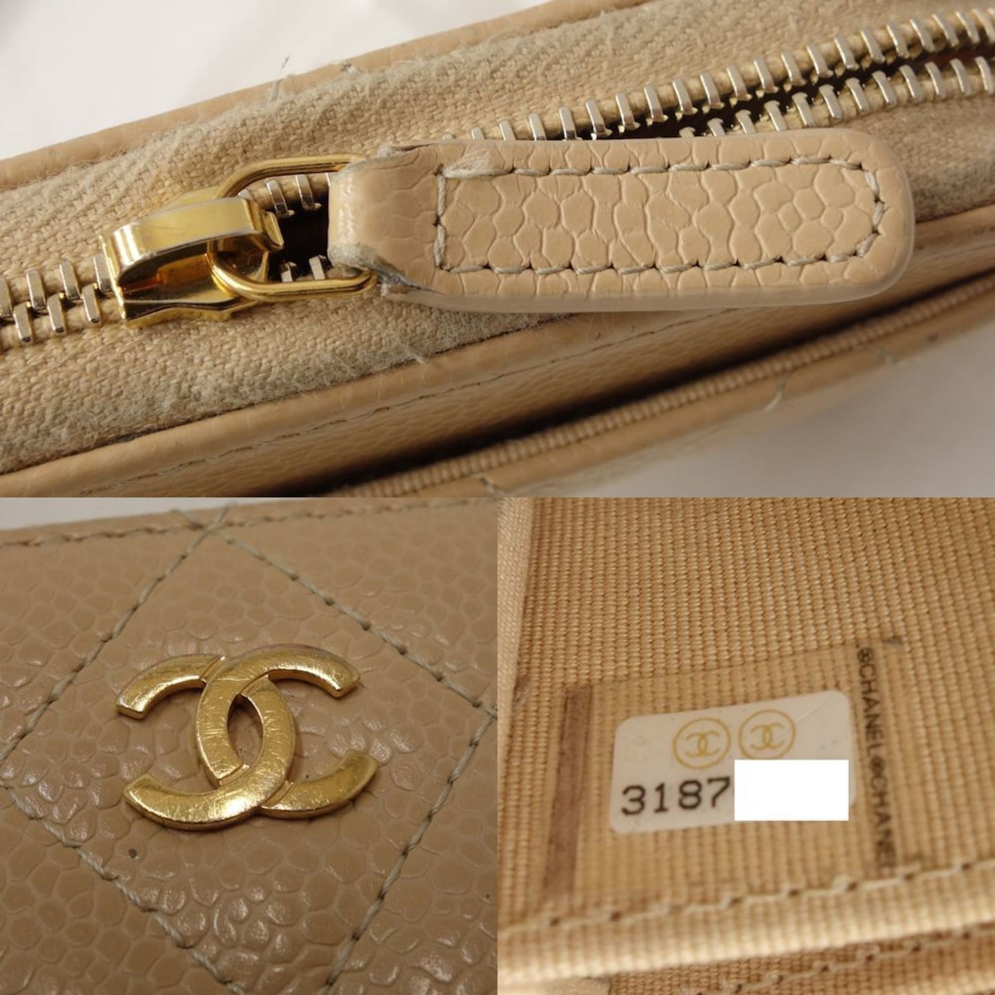 Chanel, Beige, Leather, wallet