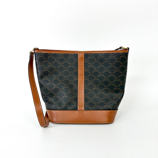 Celine Bucket Bag Triomphe Coated Canvas, Camel, Canvas, Handbag