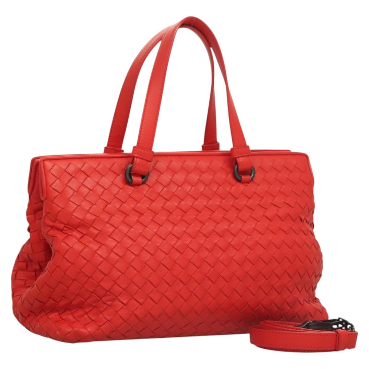 Bottega Veneta Intrecciato, Red, Leather, handbag