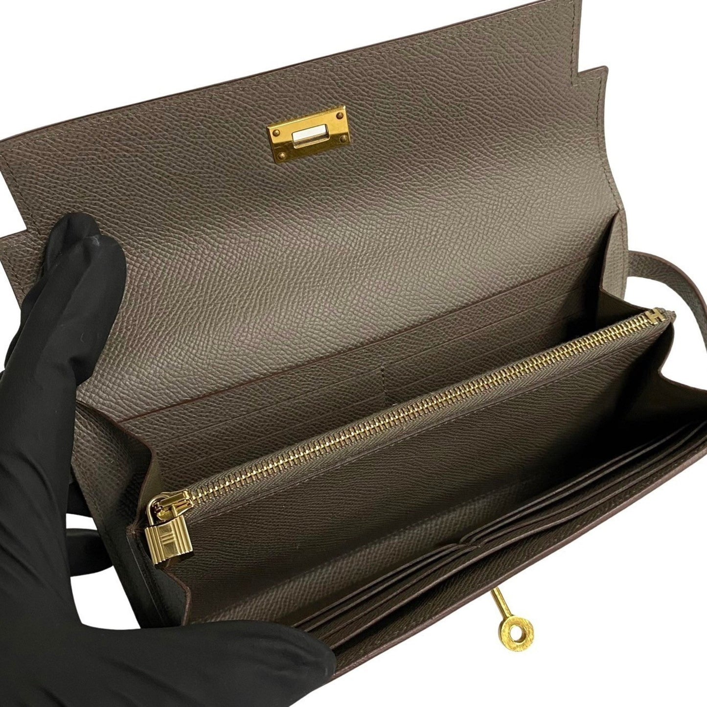 Hermès Kelly, Grey, Leather, wallet