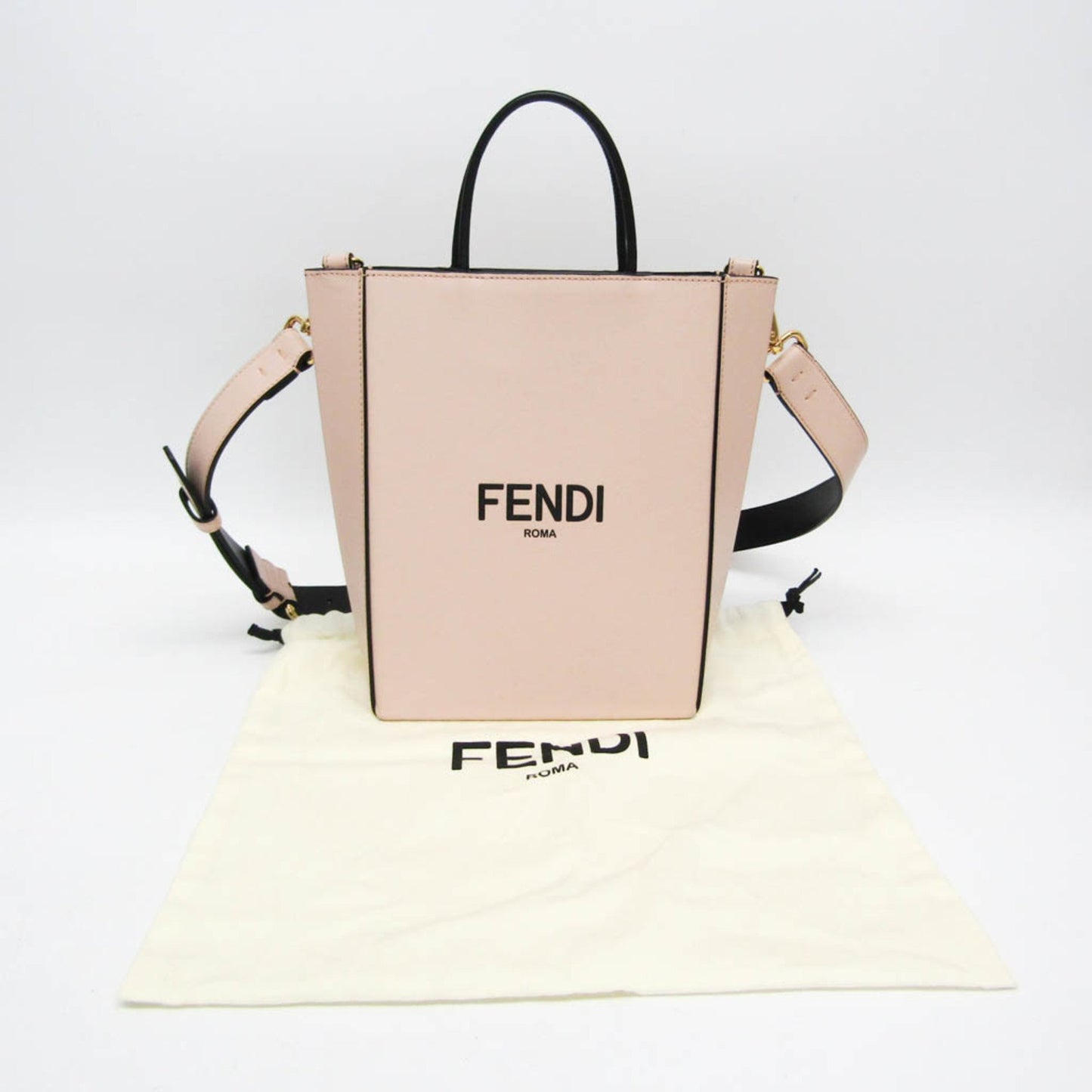 Fendi Logo shopper, Beige, Leather, shoulder