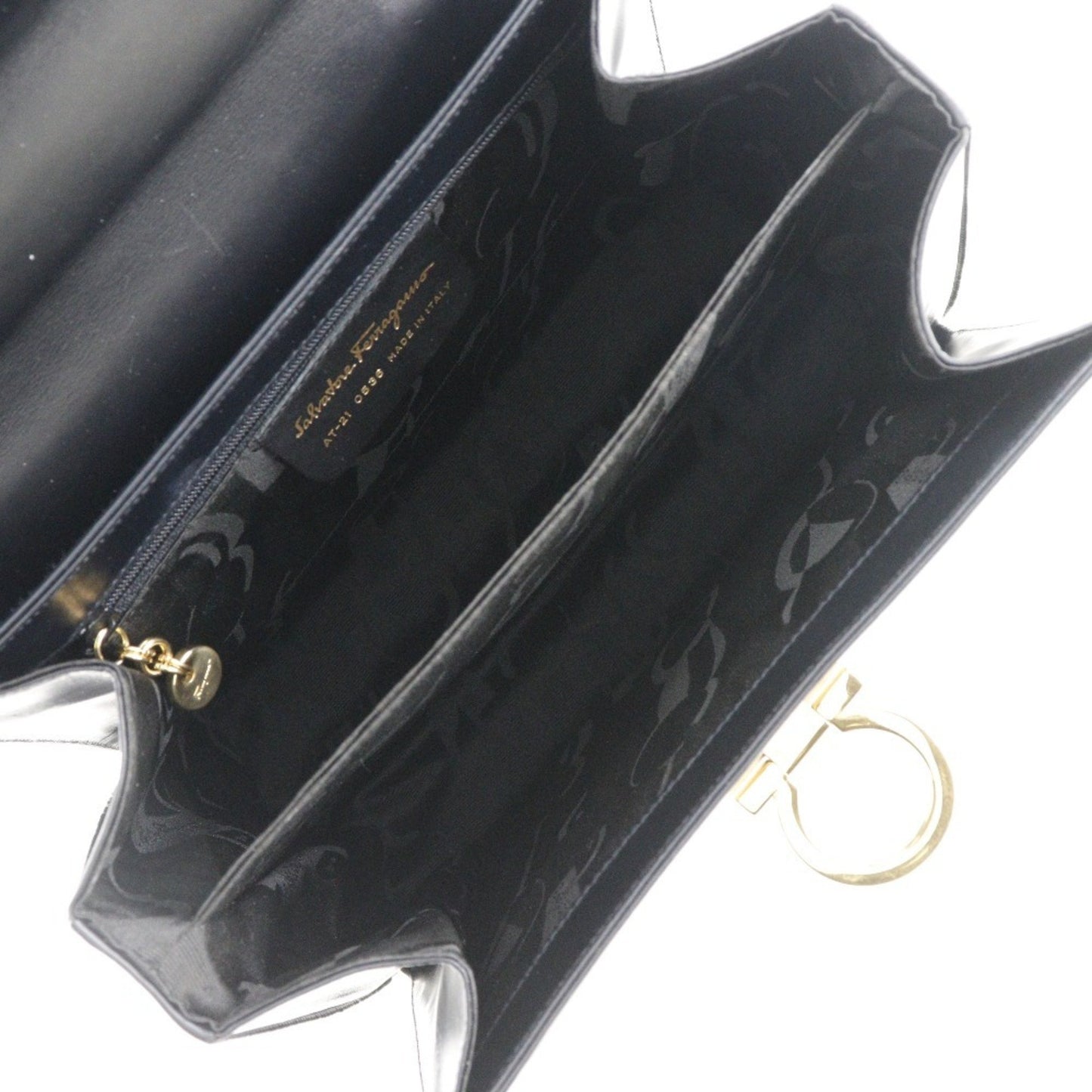 Salvatore Ferragamo Gancini, Black, Leather, handbag