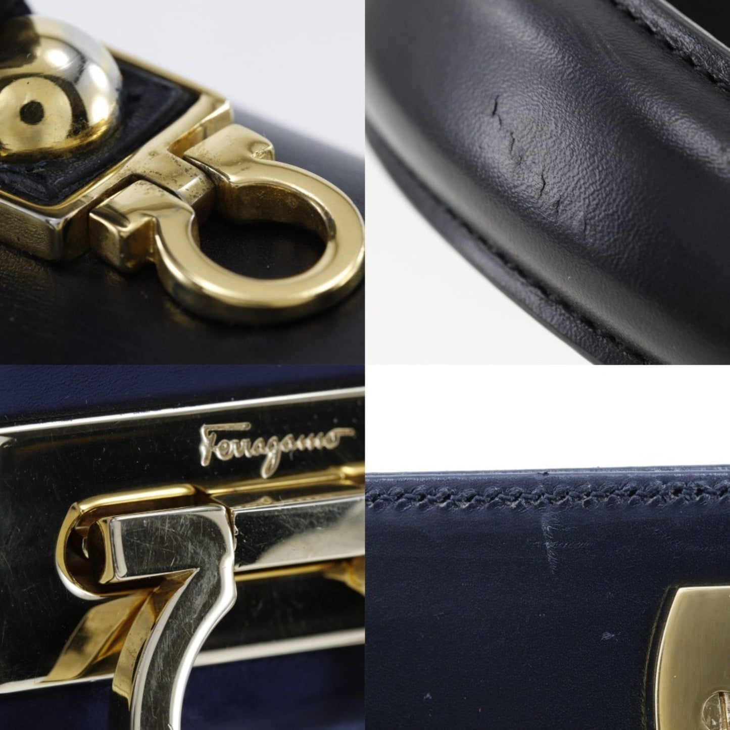 Salvatore Ferragamo Gancini, Black, Leather, handbag