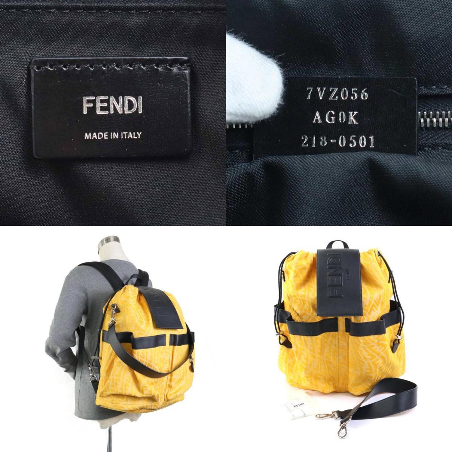 Fendi Sac à Dos, Yellow, Canvas, backpack