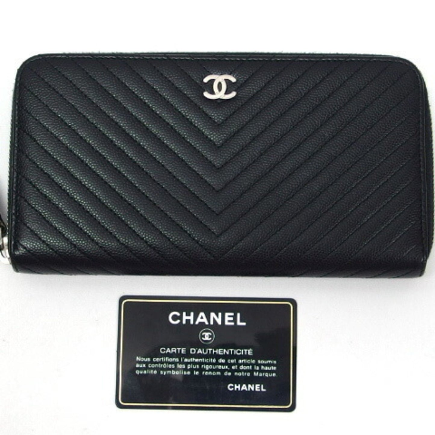 Chanel V-Stich, Black, Leather, wallet