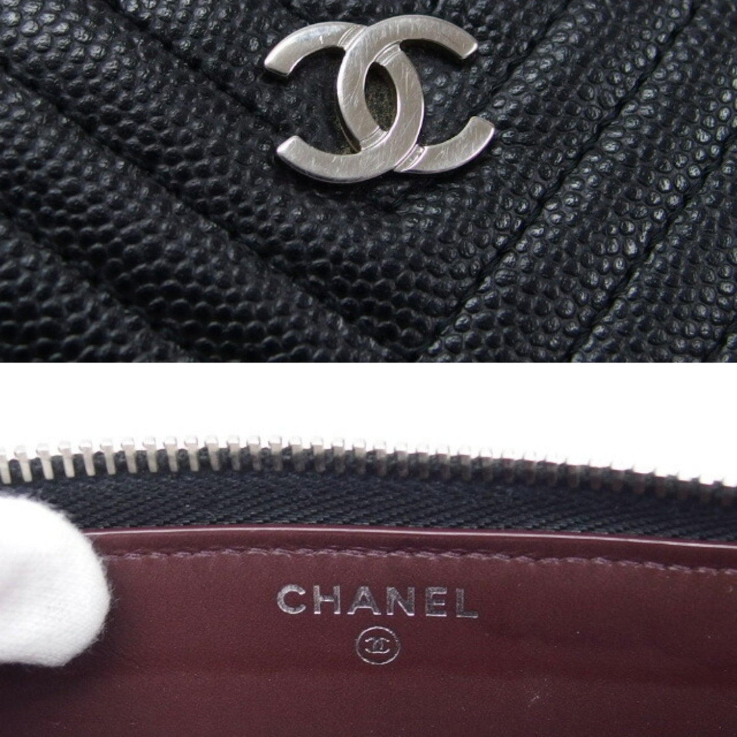 Chanel V-Stich, Black, Leather, wallet