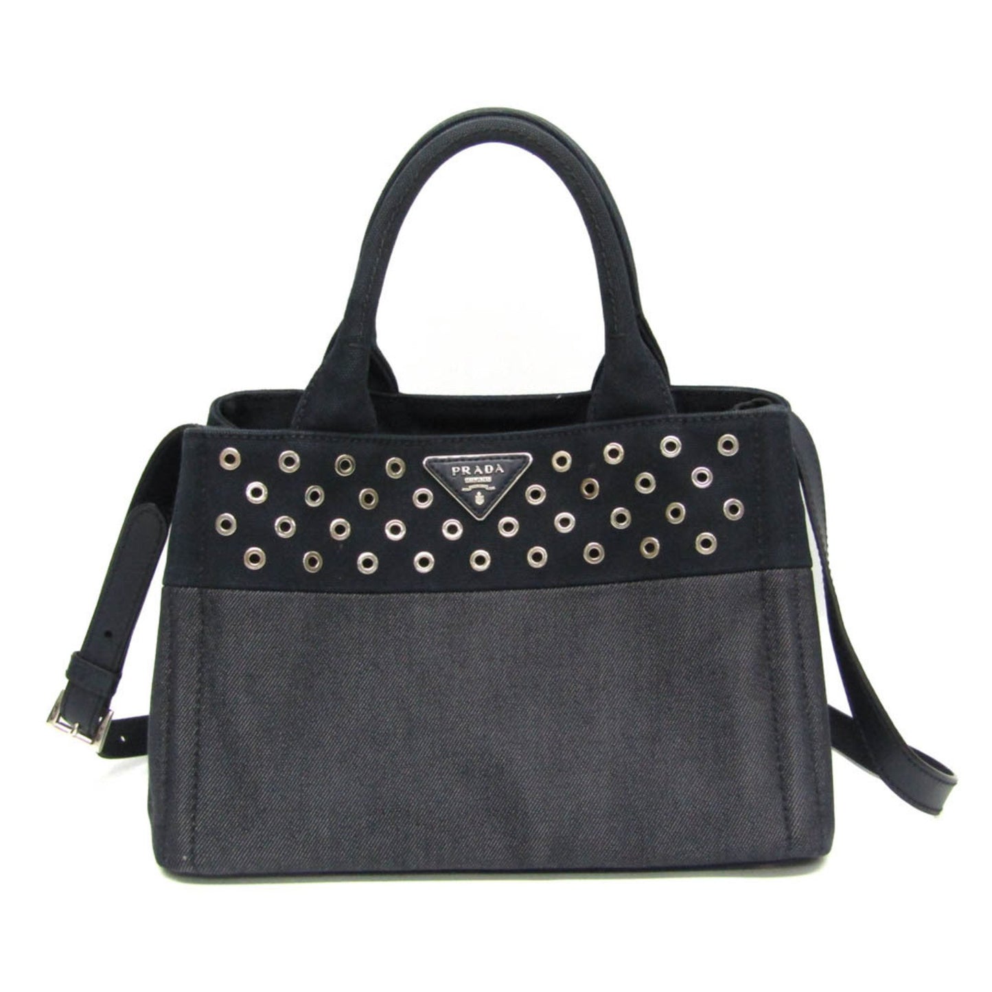 Prada Canapa, Navy, Leather, handbag
