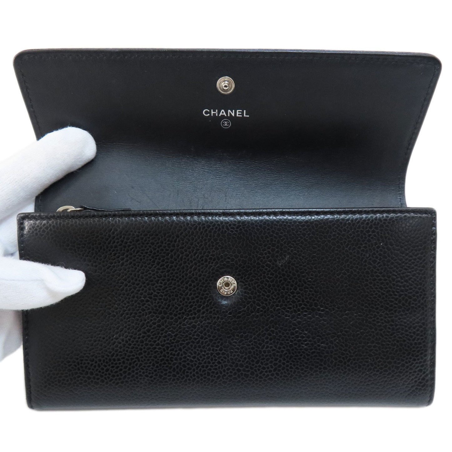 Chanel Logo CC, Black, Leather, wallet