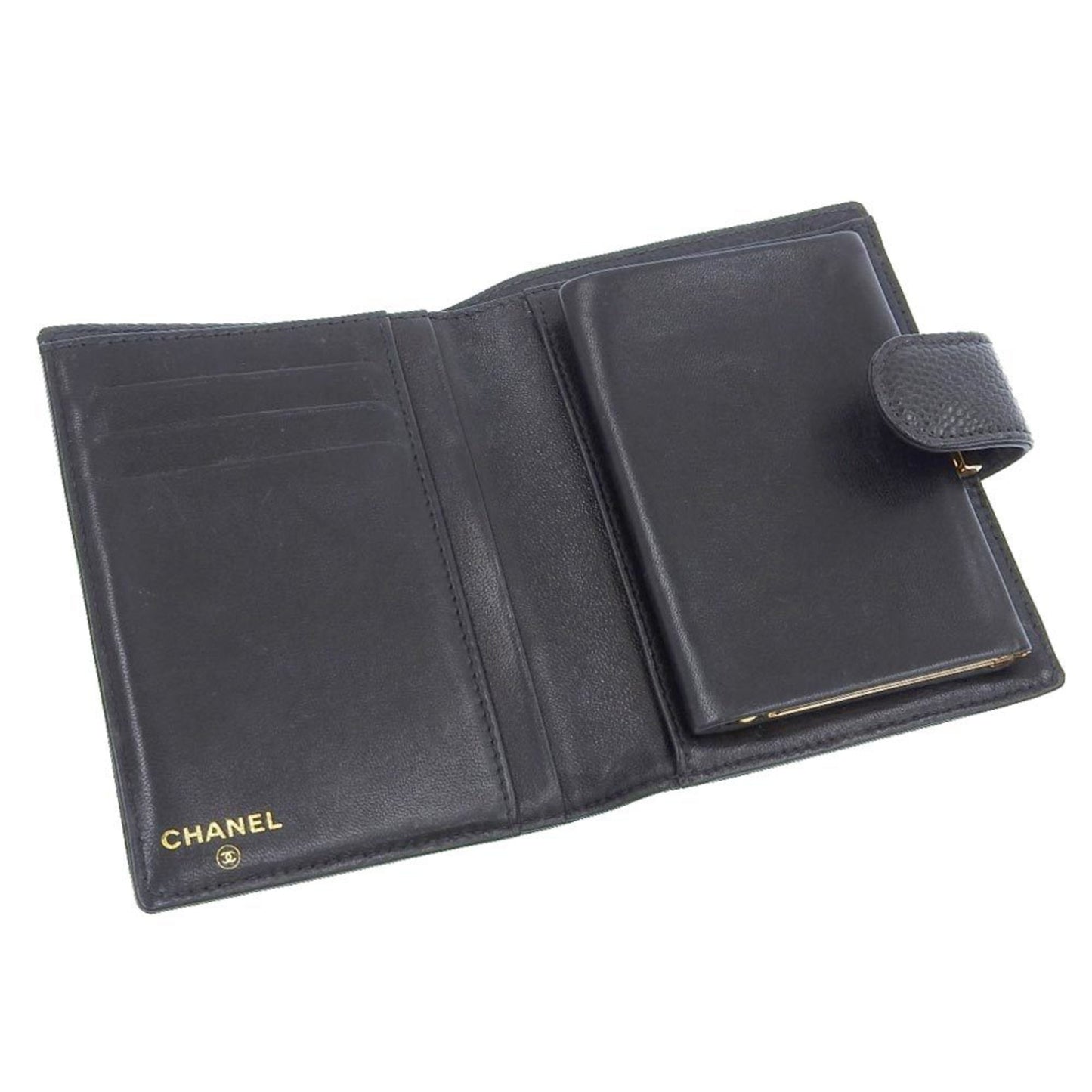Chanel Coco Mark, Black, Leather, wallet