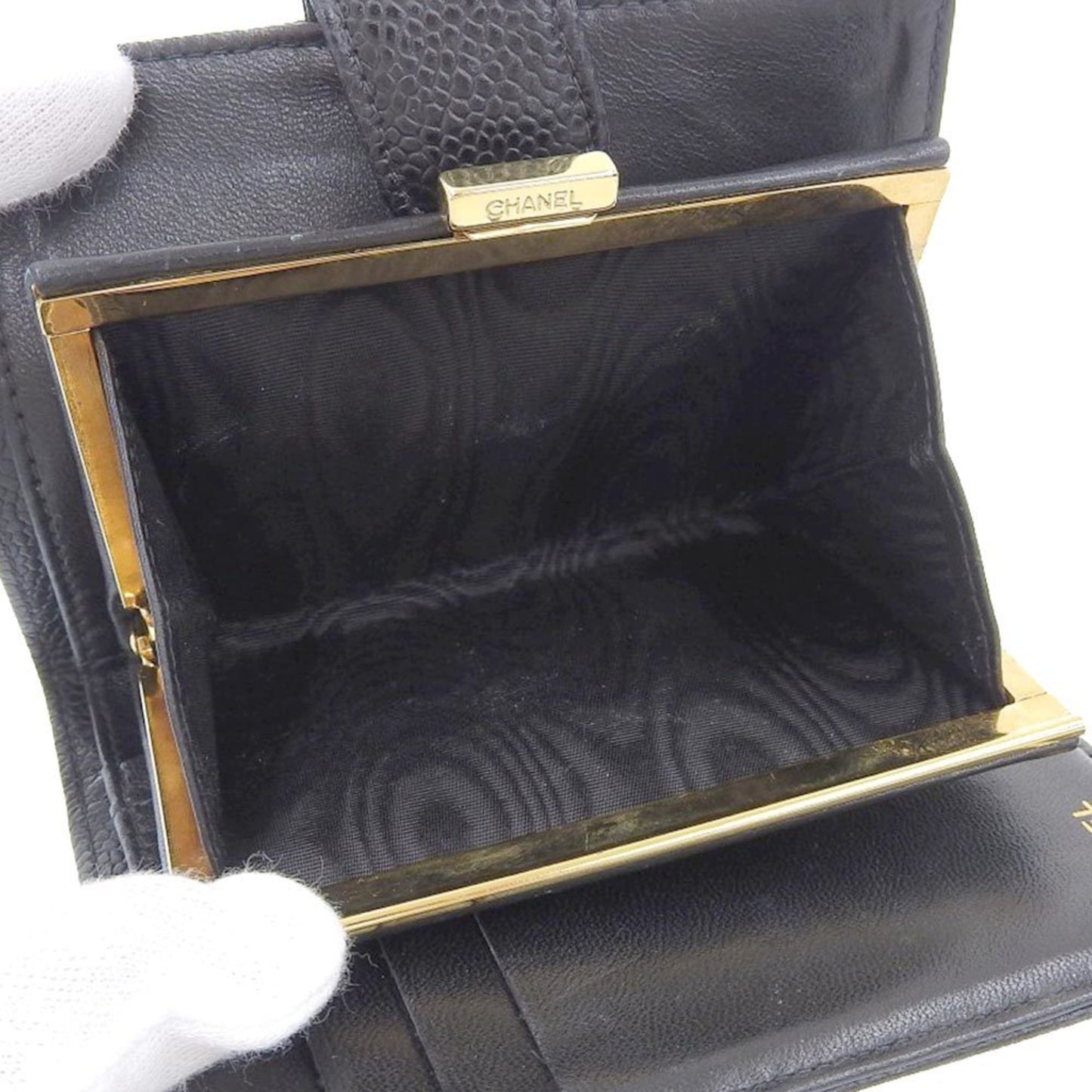 Chanel Coco Mark, Black, Leather, wallet