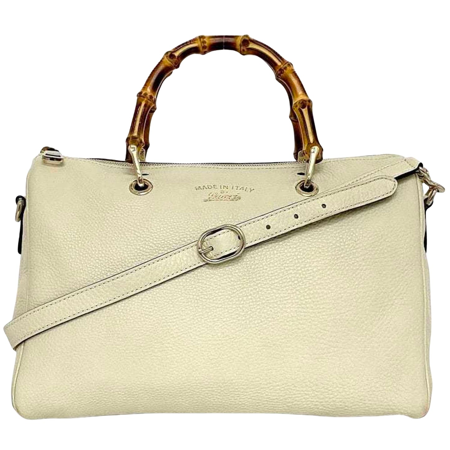 Gucci Bamboo, White, Leather, handbag