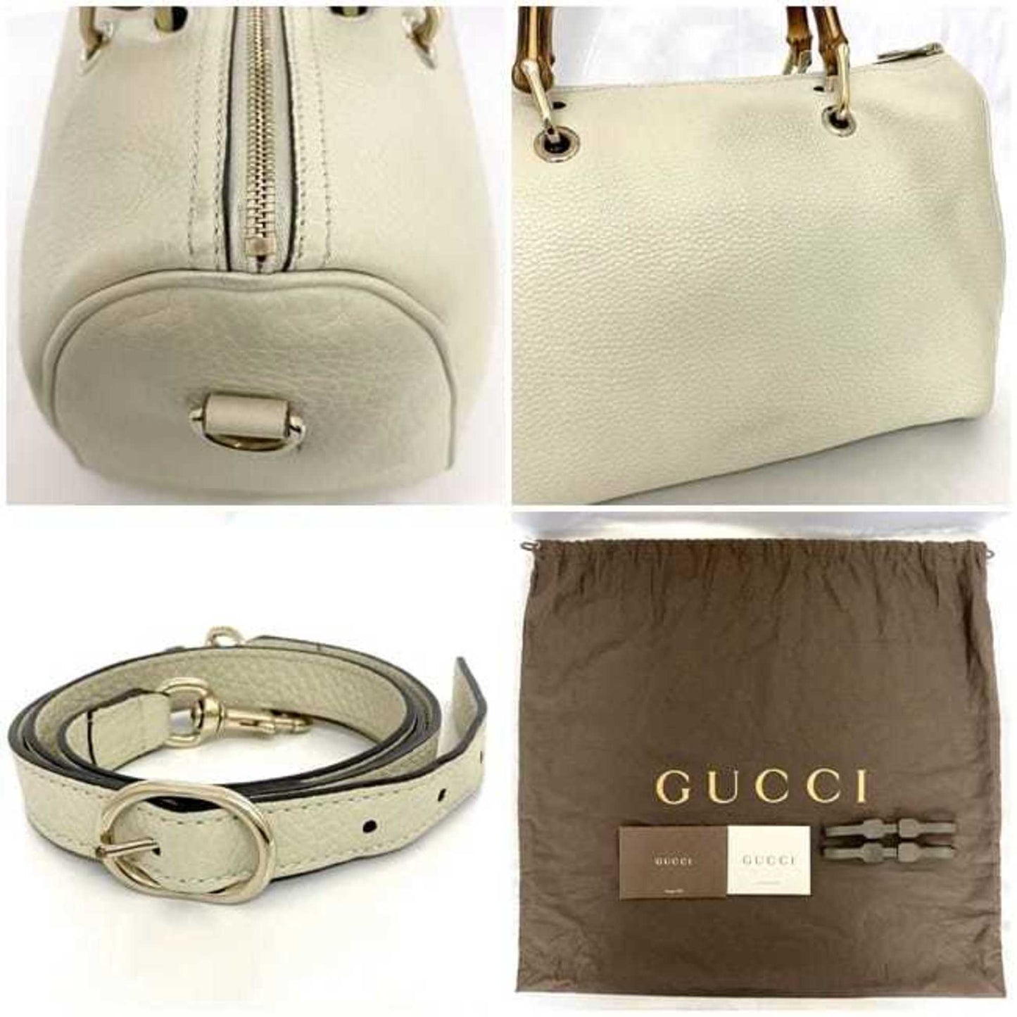 Gucci Bamboo, White, Leather, handbag