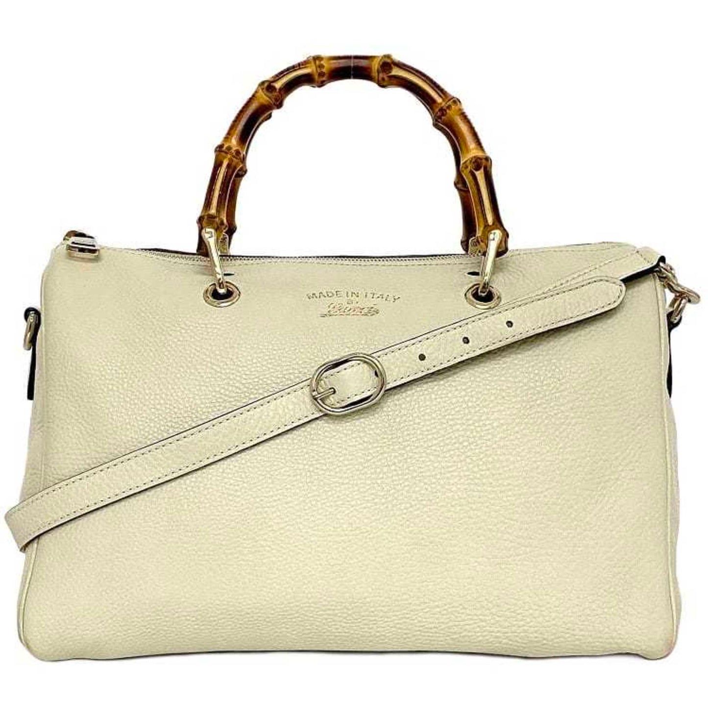 Gucci Bamboo, White, Leather, handbag