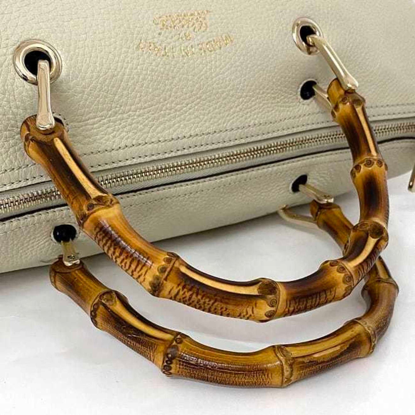 Gucci Bamboo, White, Leather, handbag