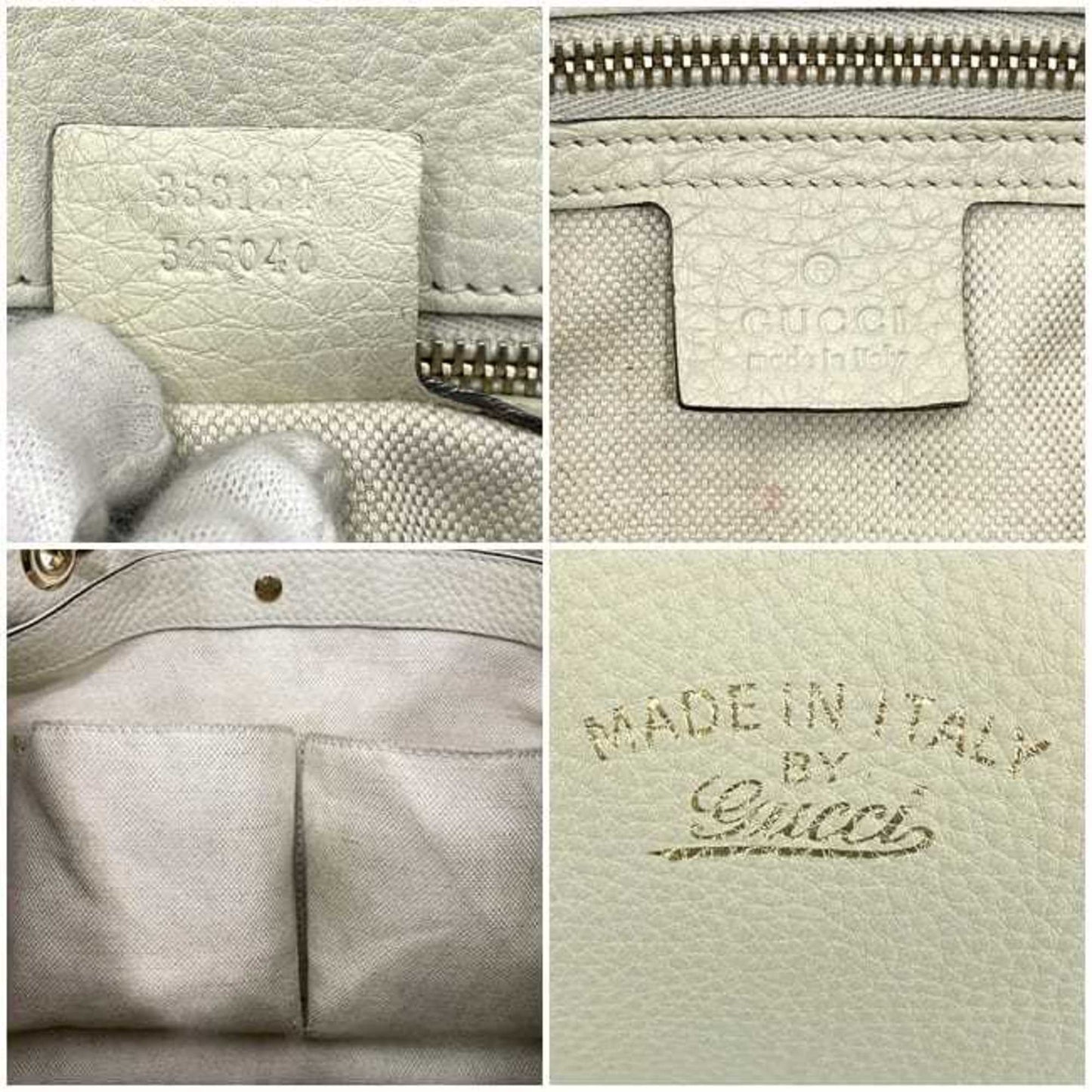 Gucci Bamboo, White, Leather, handbag