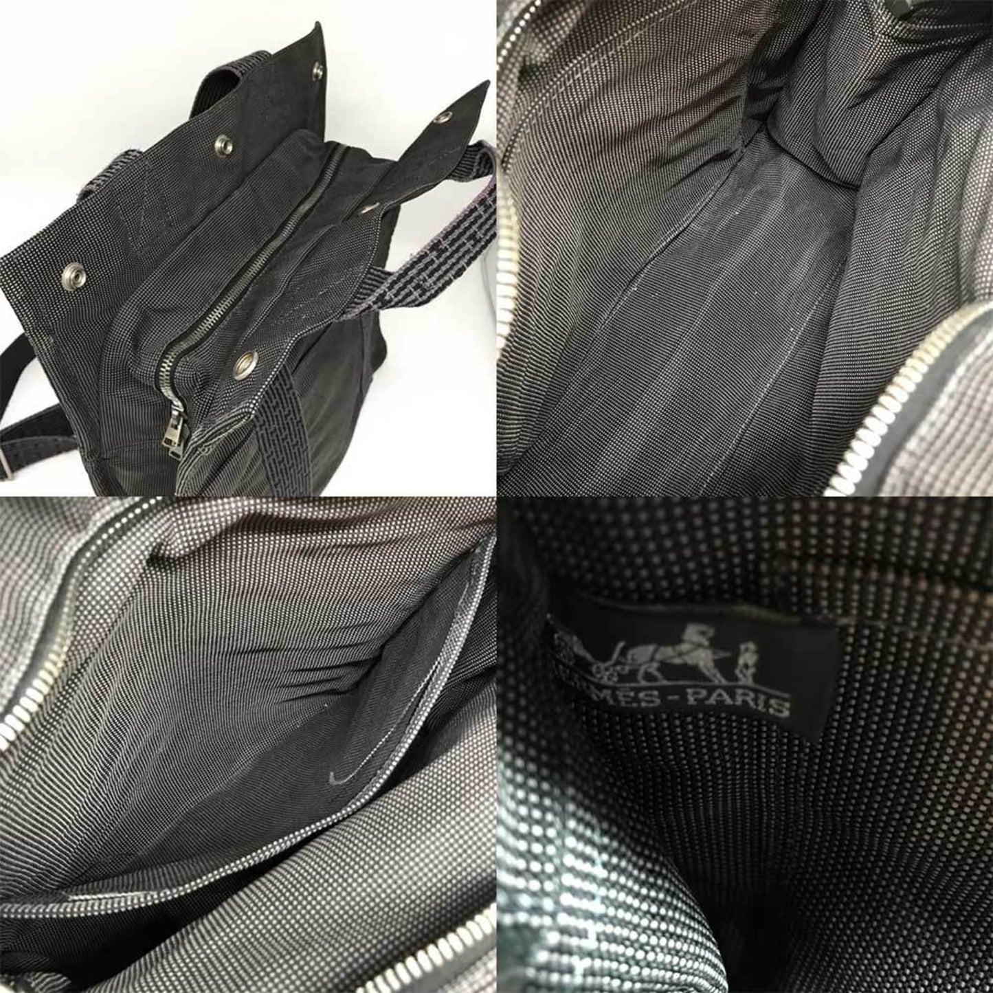Hermès Herline, Grey, Canvas, backpack