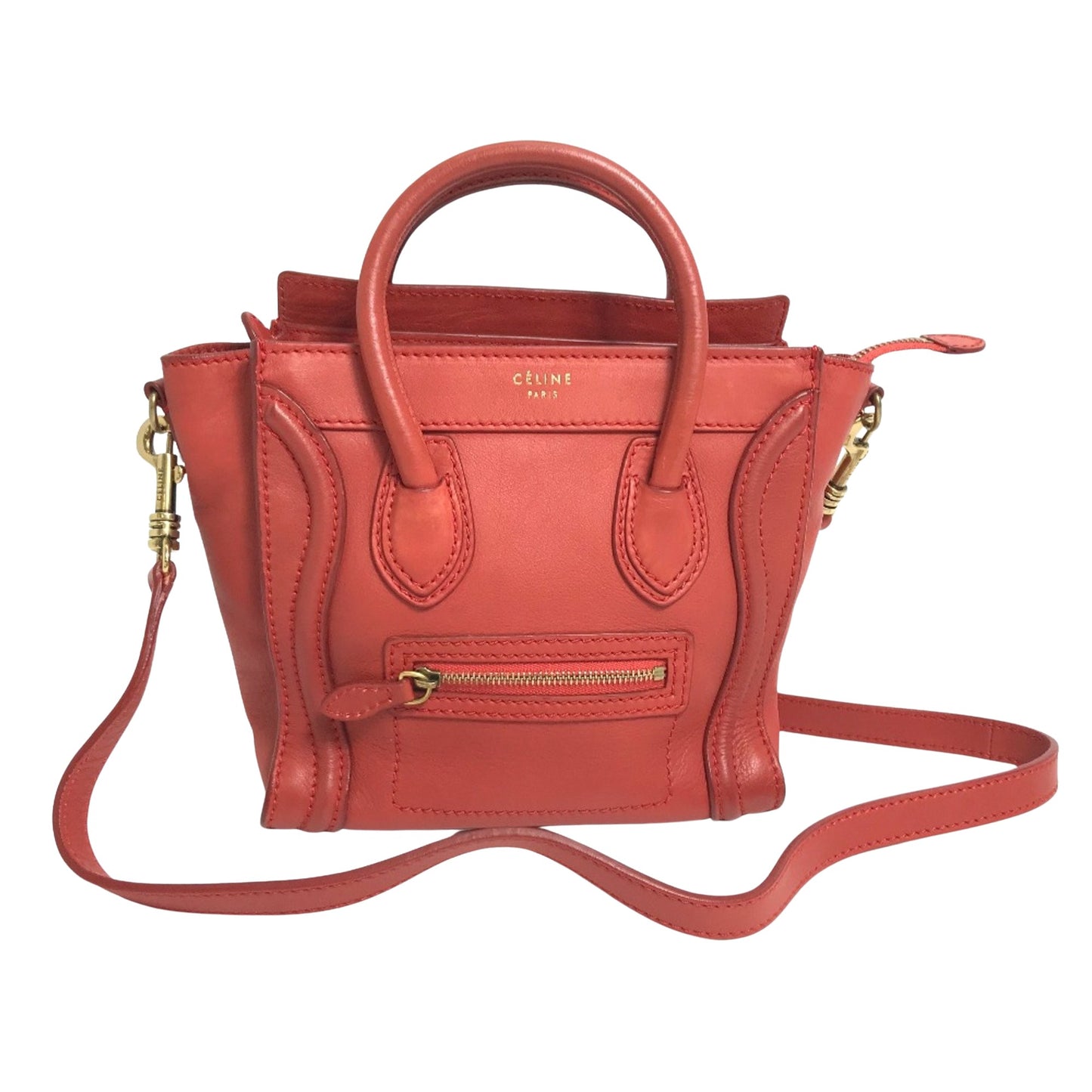 Céline Nano Luggage, Red, Leather, handbag