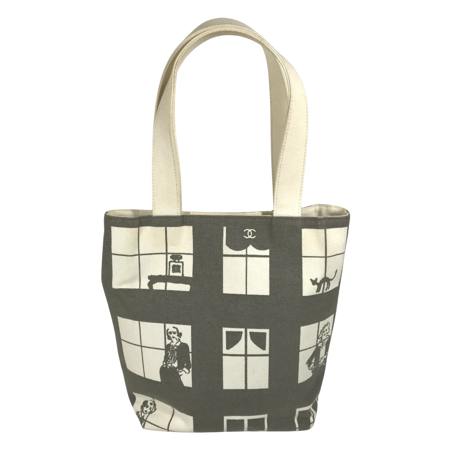 Chanel Window, Grey, Canvas, shoulder