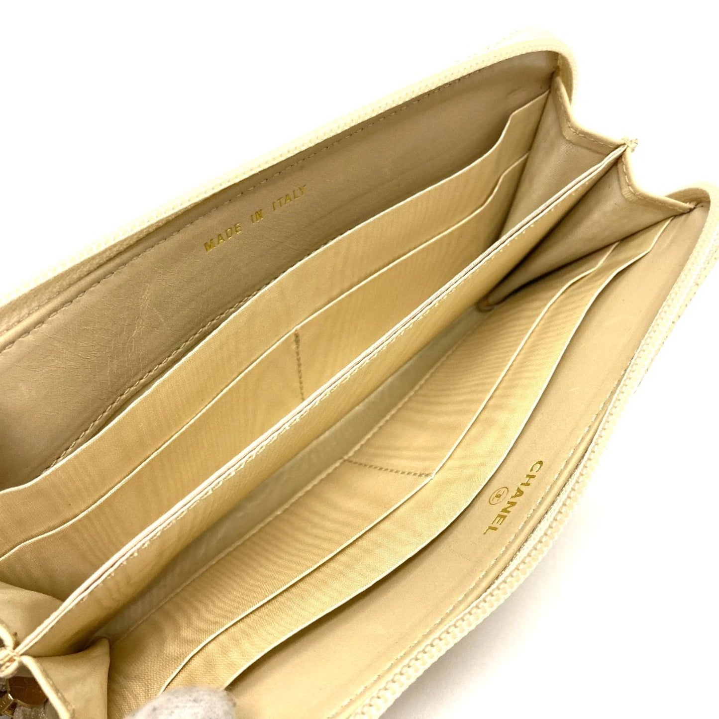 Chanel Logo CC, Beige, Leather, wallet