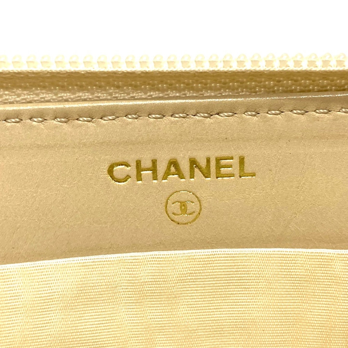Chanel Logo CC, Beige, Leather, wallet