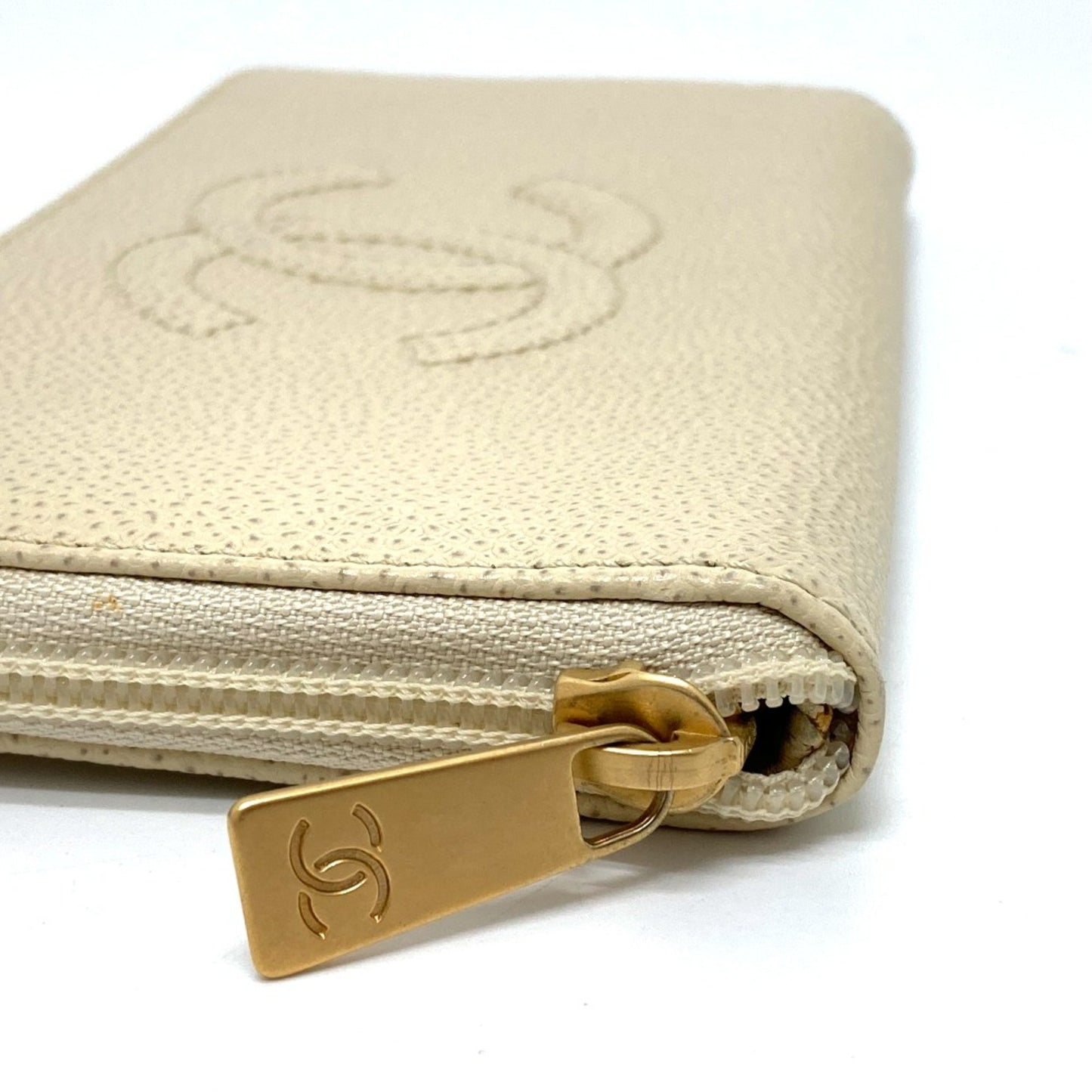 Chanel Logo CC, Beige, Leather, wallet