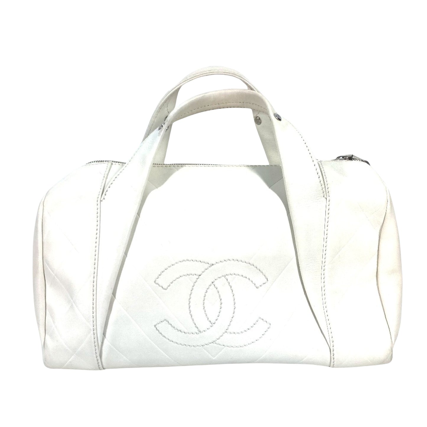 Chanel Boston, White, Leather, handbag