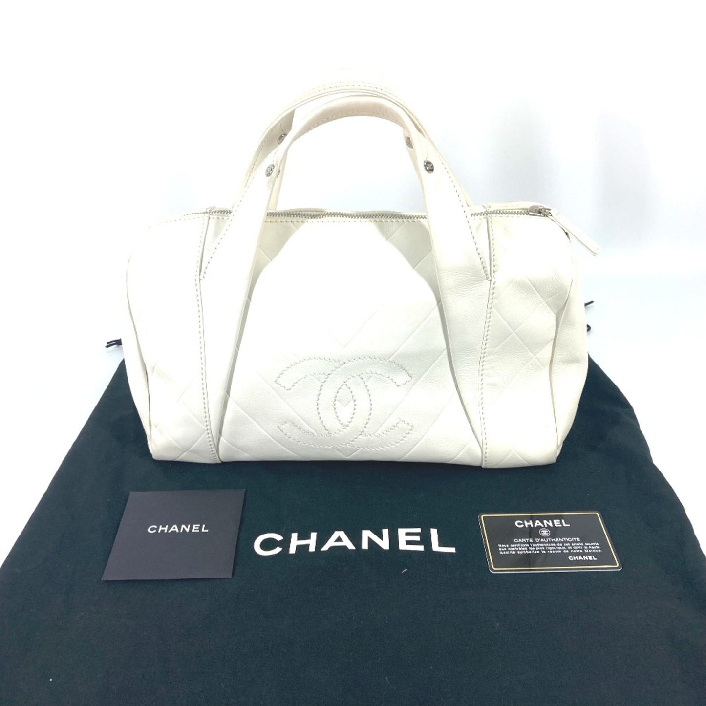 Chanel Boston, White, Leather, handbag
