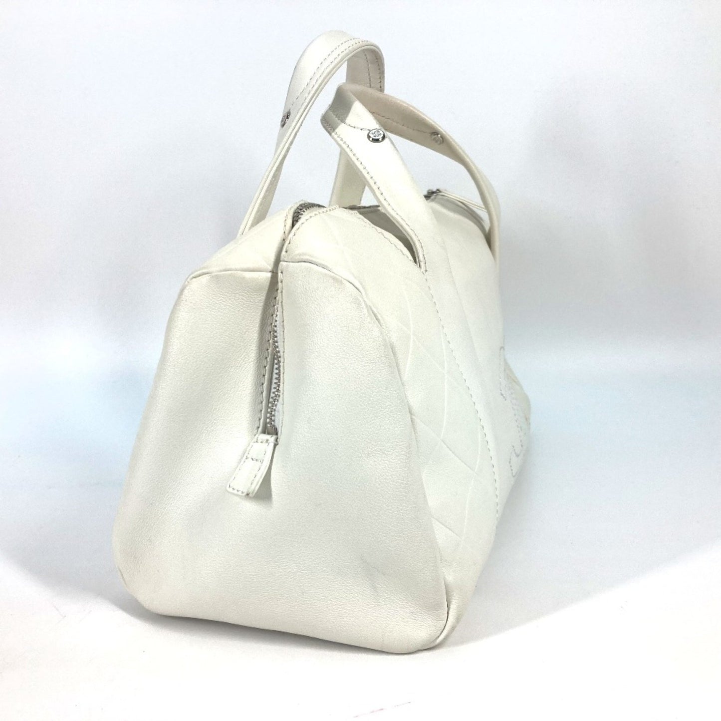 Chanel Boston, White, Leather, handbag