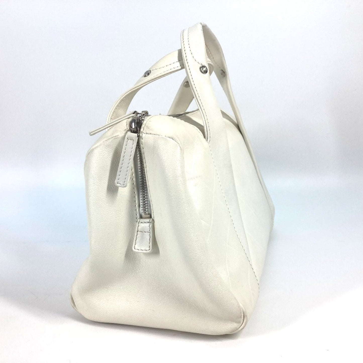 Chanel Boston, White, Leather, handbag