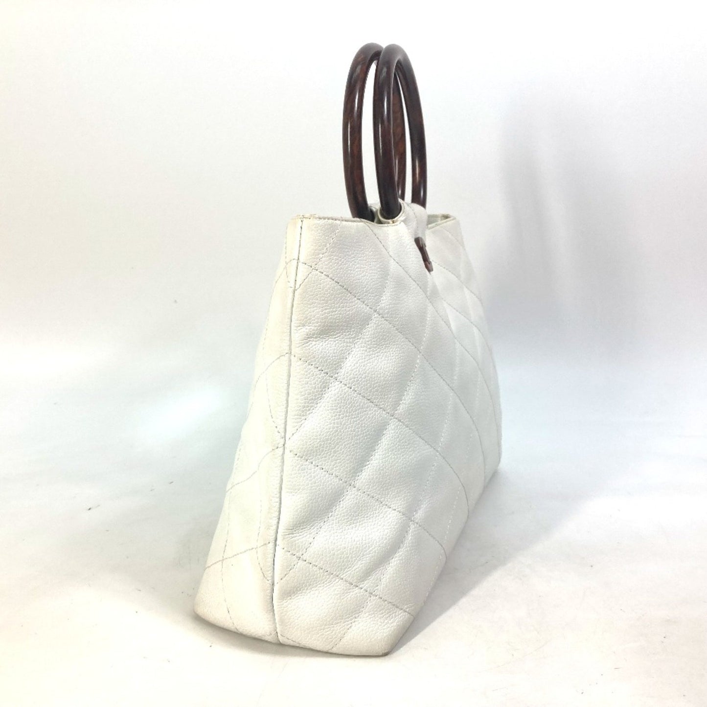 Chanel Logo CC, White, Leather, tote