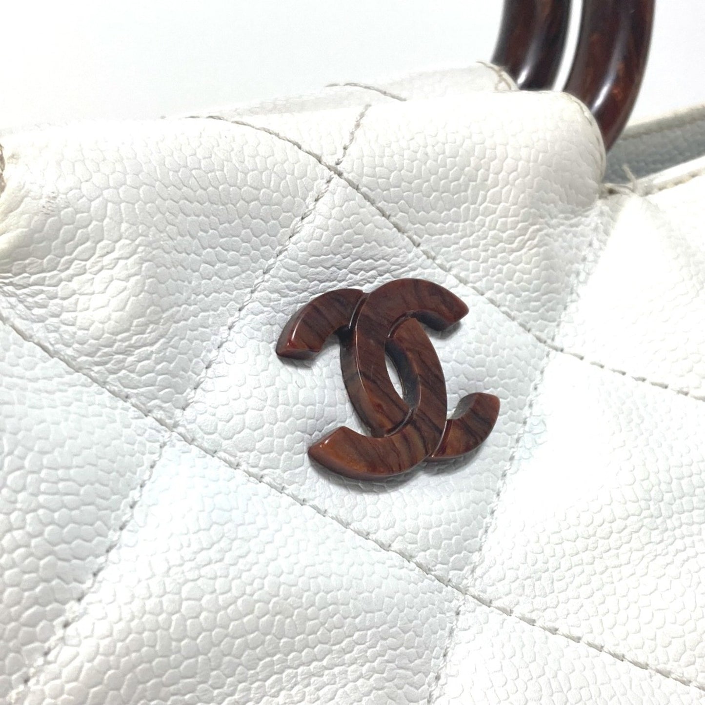 Chanel Logo CC, White, Leather, tote
