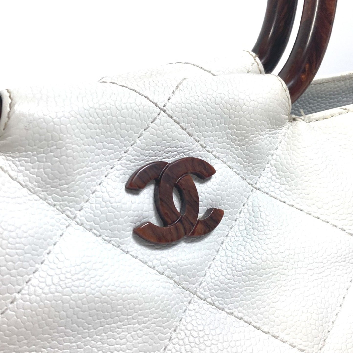 Chanel Logo CC, White, Leather, tote
