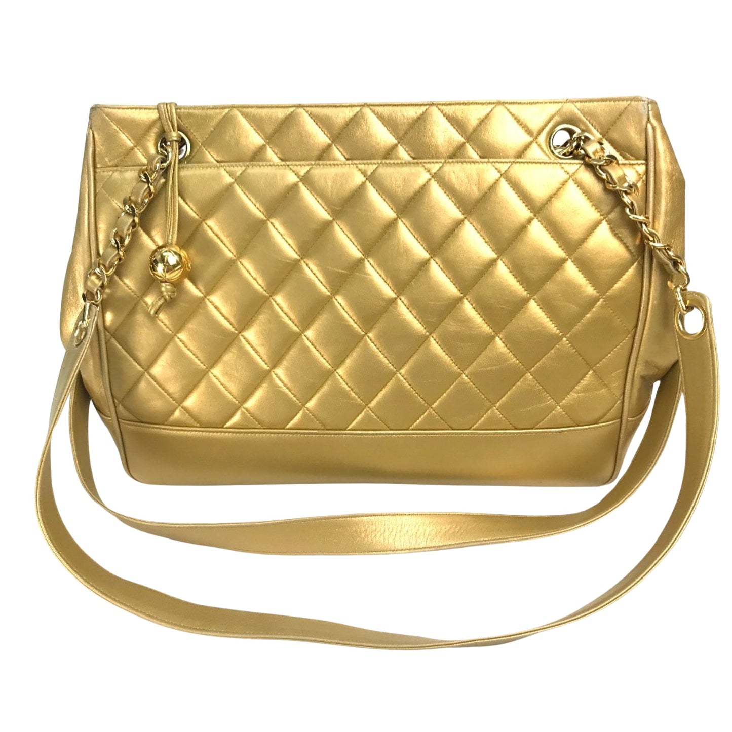 Chanel Matelassé, Gold, Leather, shoulder