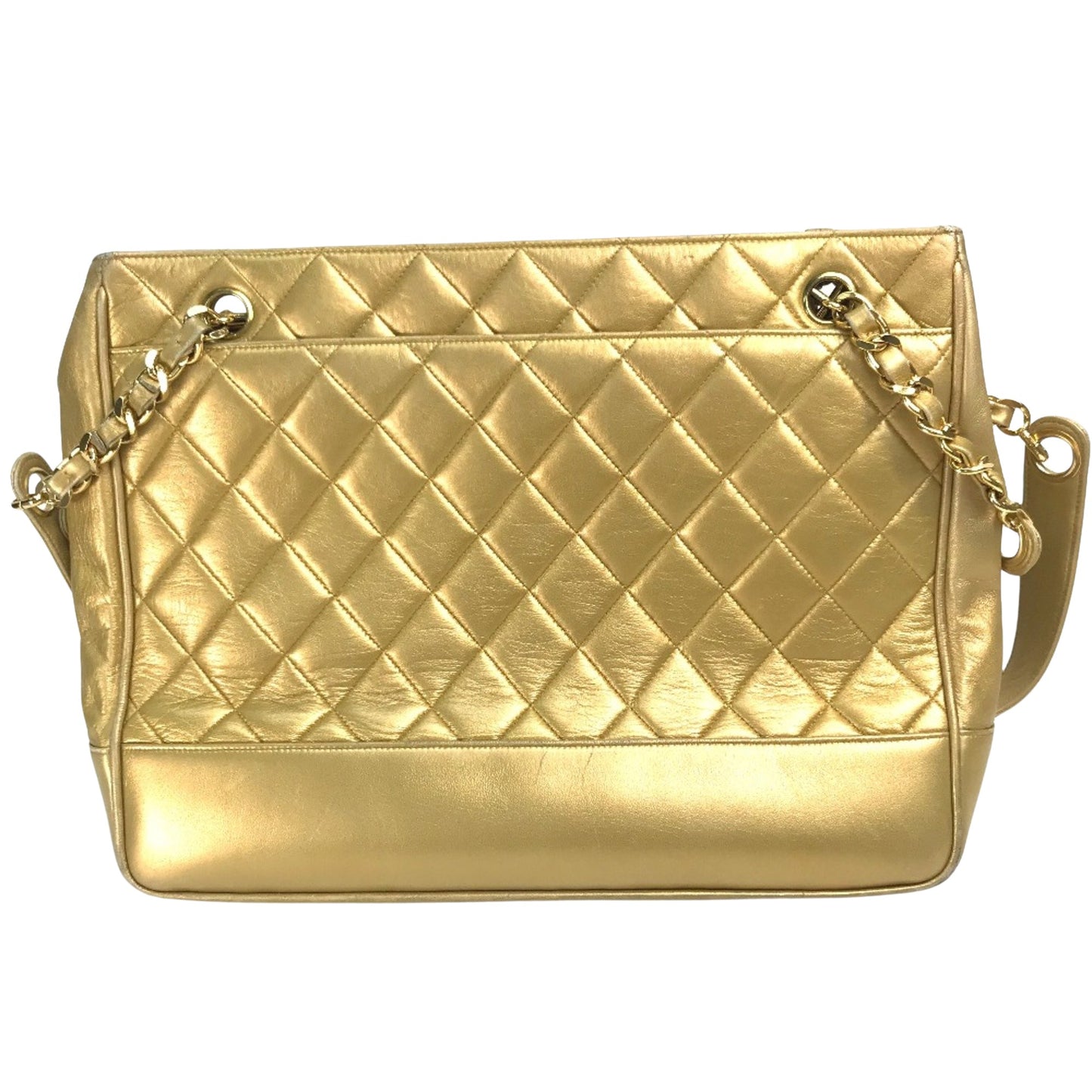 Chanel Matelassé, Gold, Leather, shoulder