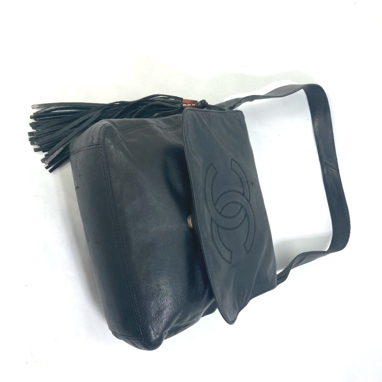 Chanel Logo CC, Black, Leather, shoulder