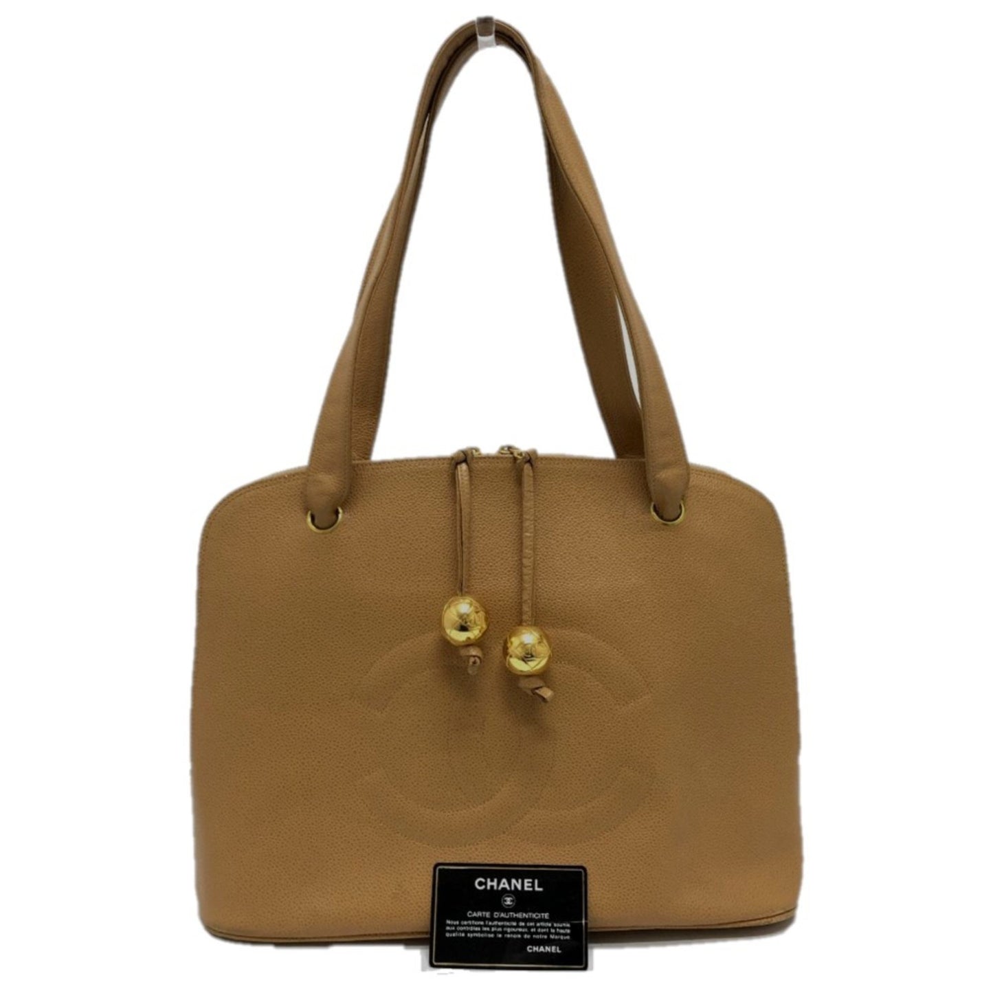 Chanel Coco Mark, Beige, Leather, tote