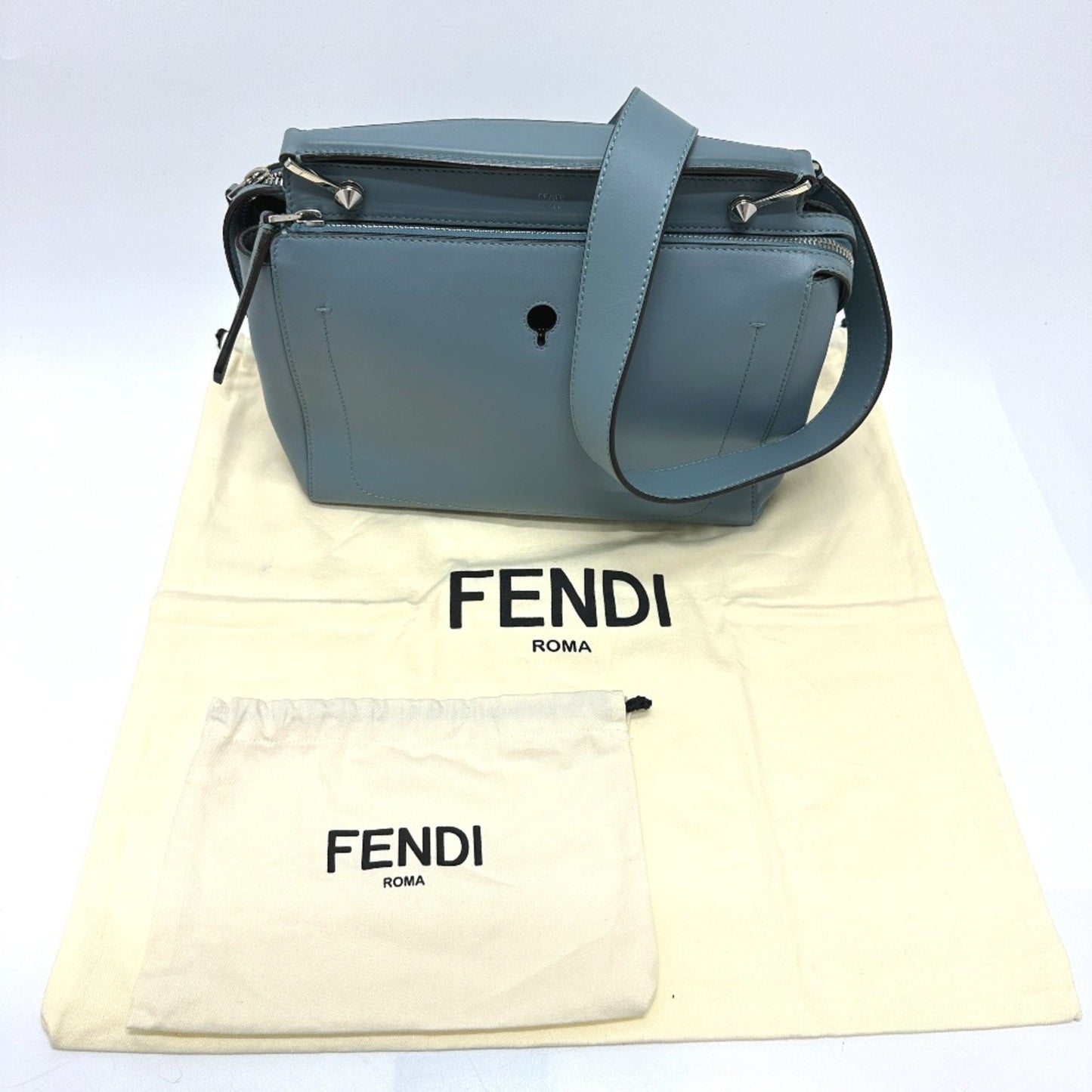 Fendi Dot Com, Blue, Leather, handbag