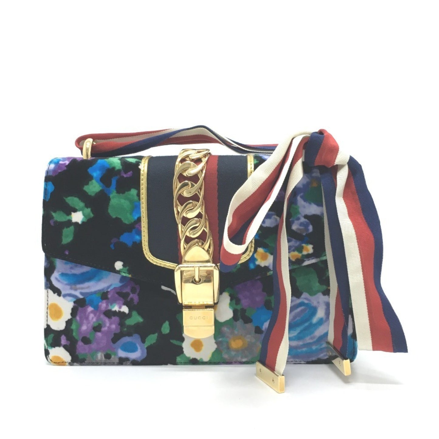 Gucci Sylvie, Blue, Leather, shoulder