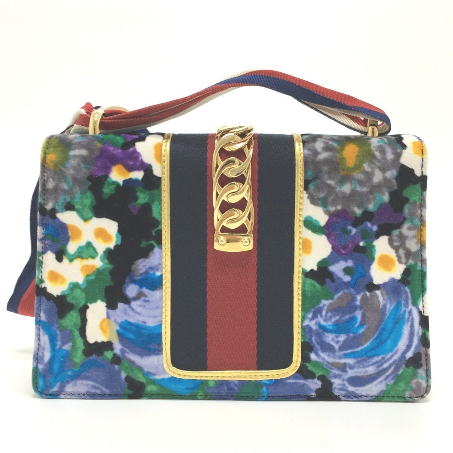 Gucci Sylvie, Blue, Leather, shoulder