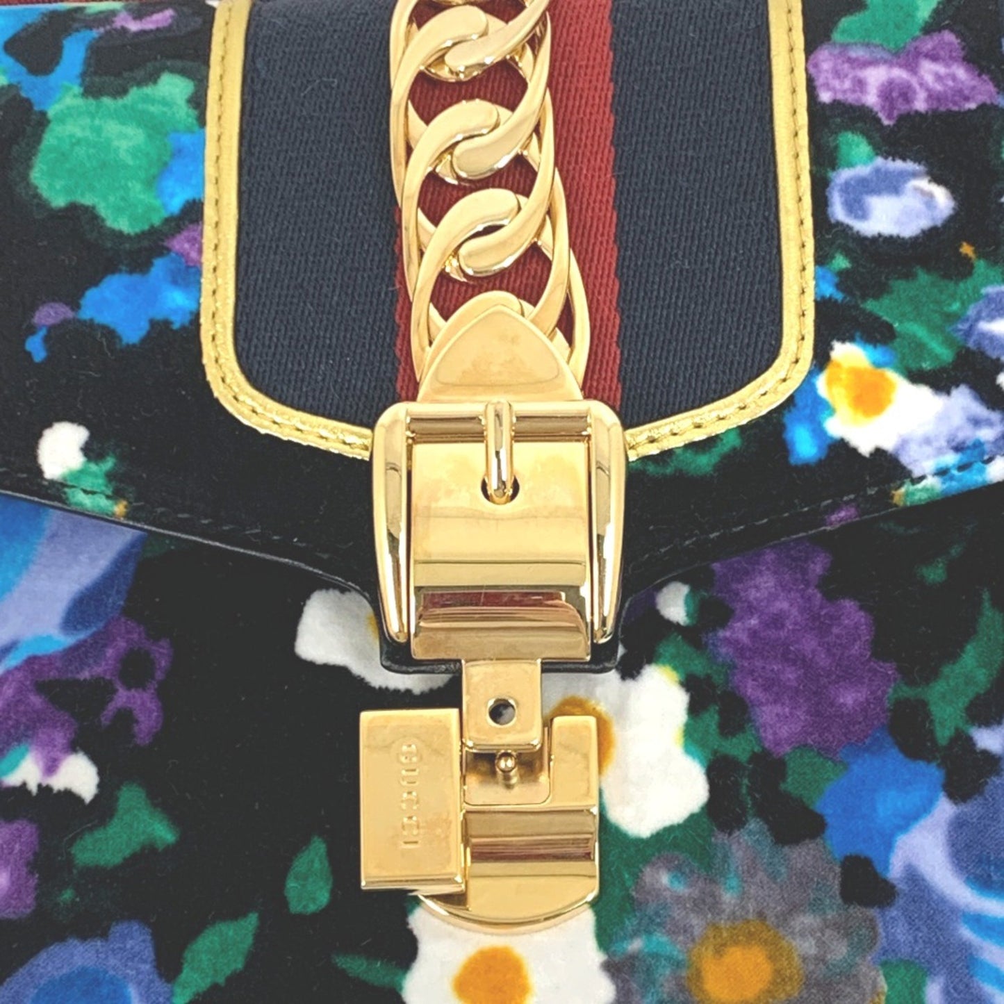 Gucci Sylvie, Blue, Leather, shoulder